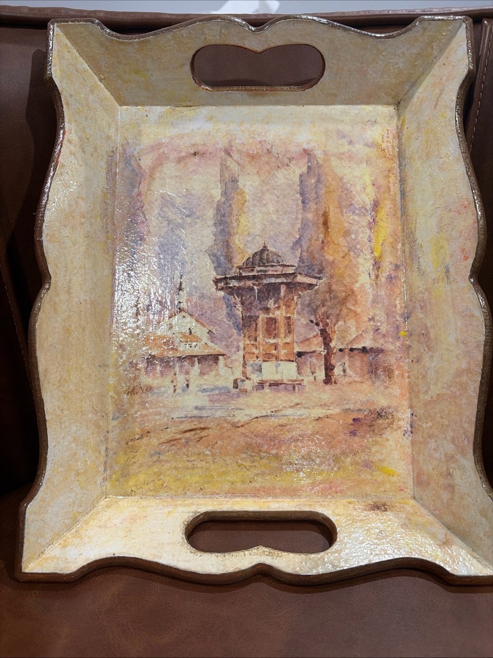 Wooden Hand Painted  Tray W Handles  Cottagecore Rustic Artist Signature